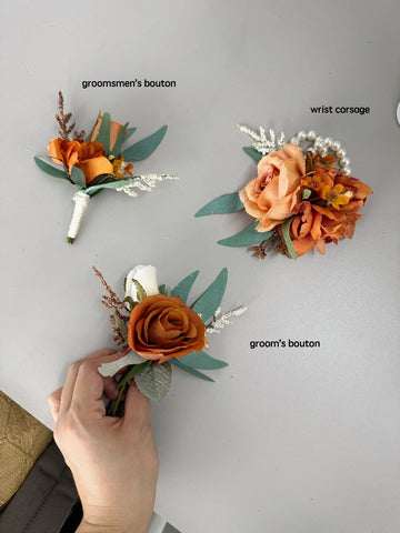 Beda Flower Burnt Orange Corsage Flower Bridal Groom Wedding Ornament