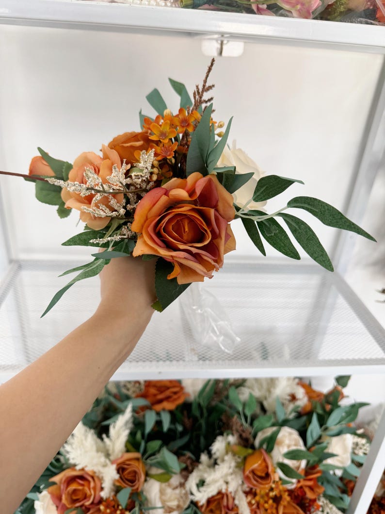 Beda Flower Burnt Orange Corsage Flower Bridal Groom Wedding Ornament