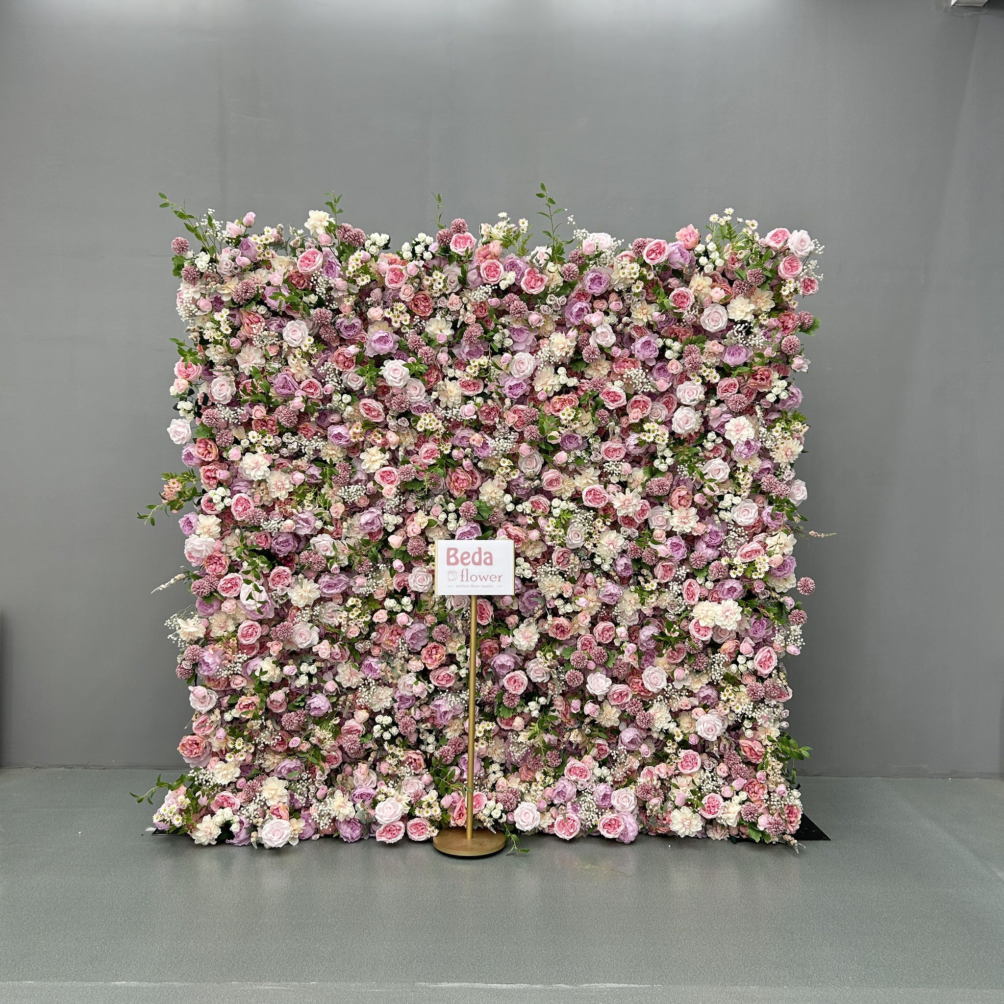 Beda Flower 7D Pink Rose Peony Chamomile White Baby Breath Greenery Roll Up Silk Flower Wall Panel Wedding Event Backdrop Decor