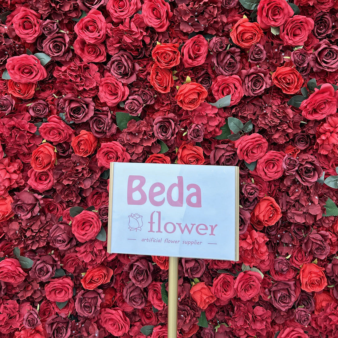 Beda Flower 5D Red Burgundy Rose Hydrangea Roll Up Silk Flower Wall Panel Wedding Event Backdrop Decor