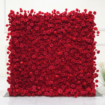 Beda Flower 5D Burgundy Rose Roll Up Silk Flower Wall Panel Wedding Event Backdrop Decor