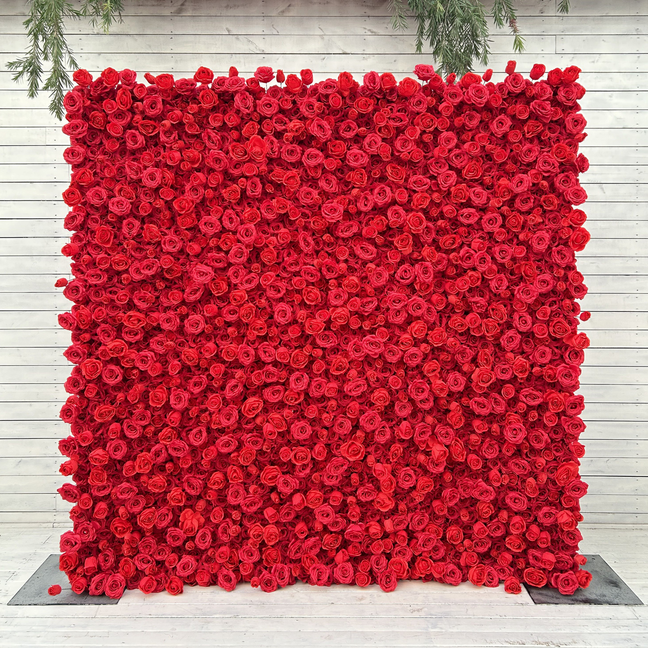 Beda Flower 5D Red Rose Roll Up Silk Flower Wall Panel Wedding Event Backdrop Decor