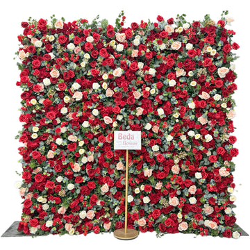 Beda Flower 3D Red Pink White Rose Greenery Roll Up Silk Flower Wall Panel Wedding Event Backdrop Decor