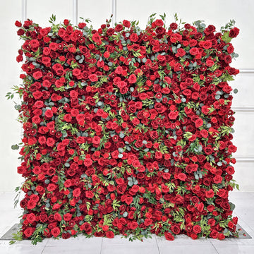 Beda Flower 7D Romantic Red Rose Leaves Roll Up Silk Flower Wall Panel Wedding Event Backdrop Decor