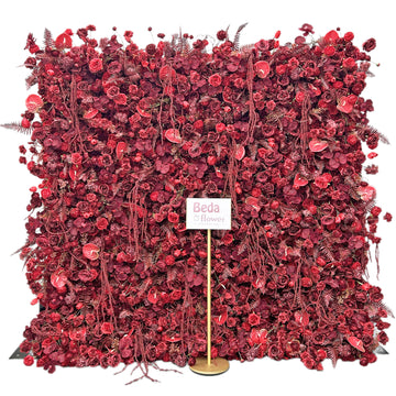 Beda Flower 7D Luxury Red Rose Leaves Roll Up Silk Flower Wall Panel Wedding Event Backdrop Decor