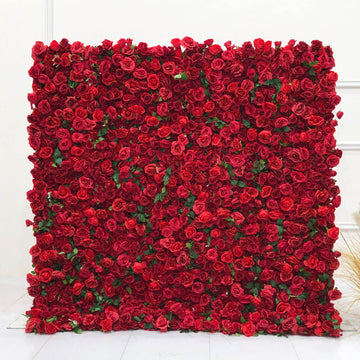 Beda Flower 5D Red Rose Greenery Roll Up Silk Flower Wall Panel Wedding Event Backdrop Decor