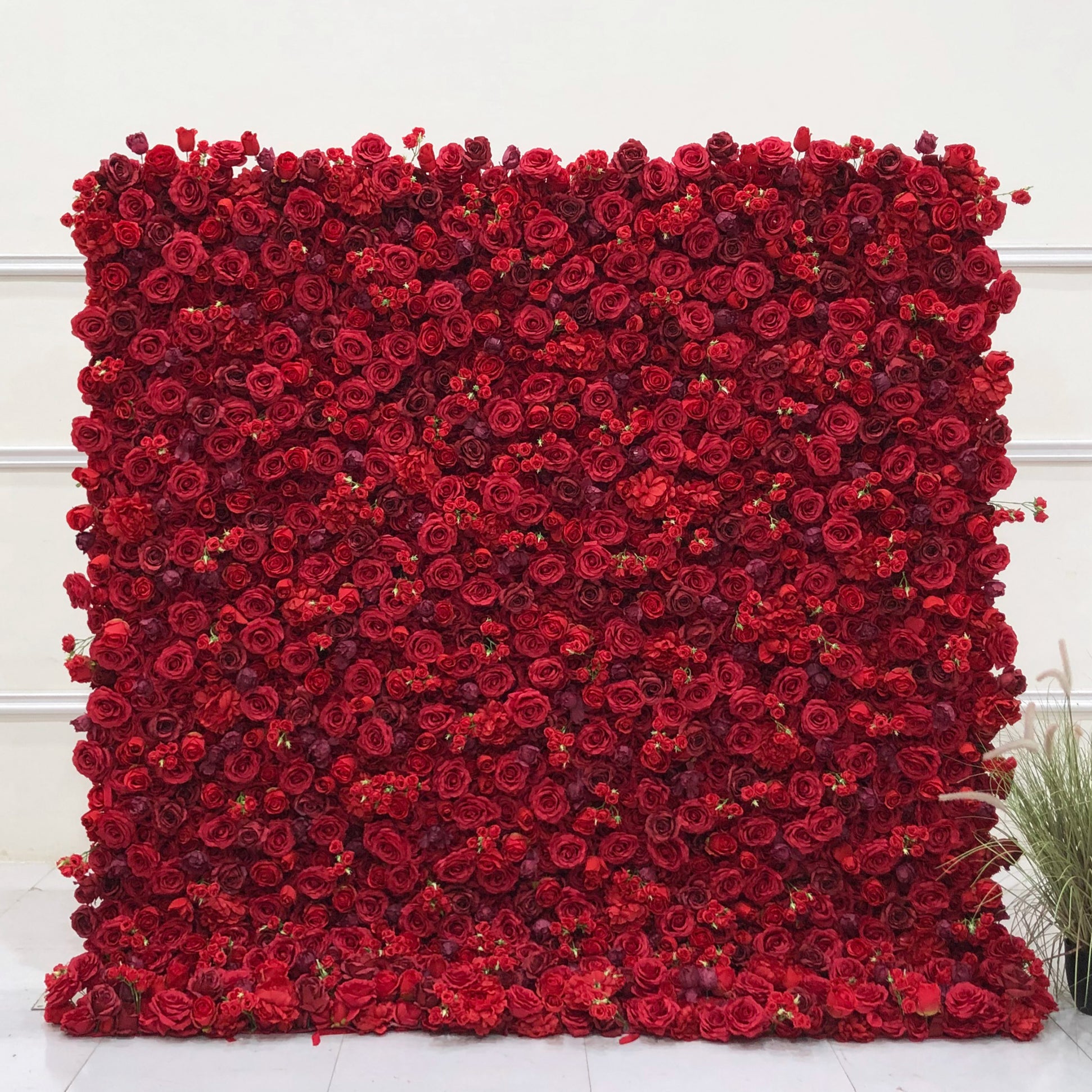 Beda Flower 5D Red Rose Hydrangea Dark Purple Rose Roll Up Silk Flower Wall Panel Wedding Event Backdrop Decor