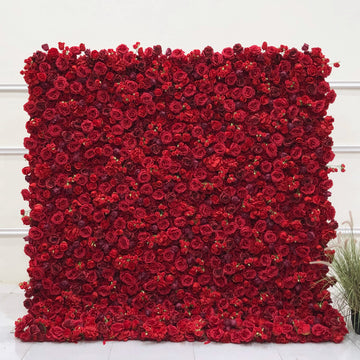 Beda Flower 5D Red Rose Hydrangea Dark Purple Rose Roll Up Silk Flower Wall Panel Wedding Event Backdrop Decor