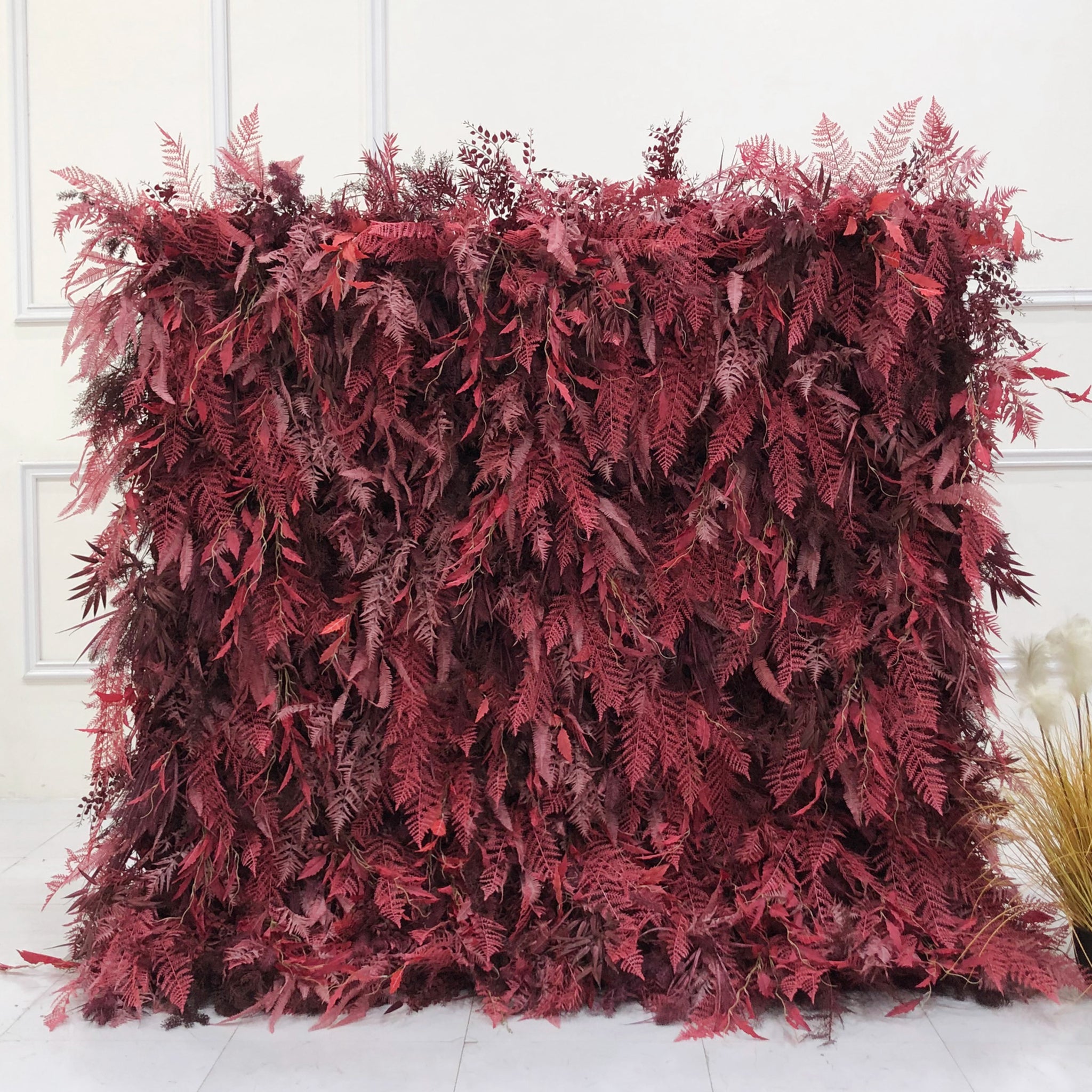 Beda Flower 7D Luxury Red Burgundy Leaves Roll Up Silk Flower Wall Panel Wedding Event Backdrop Decor