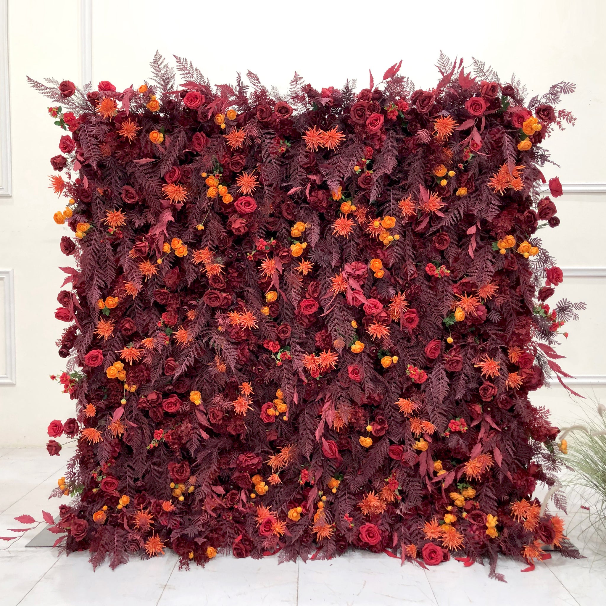 Beda Flower 7D Red Yellow Rose Burgundy Leaves Roll Up Silk Flower Wall Panel Wedding Event Backdrop Decor