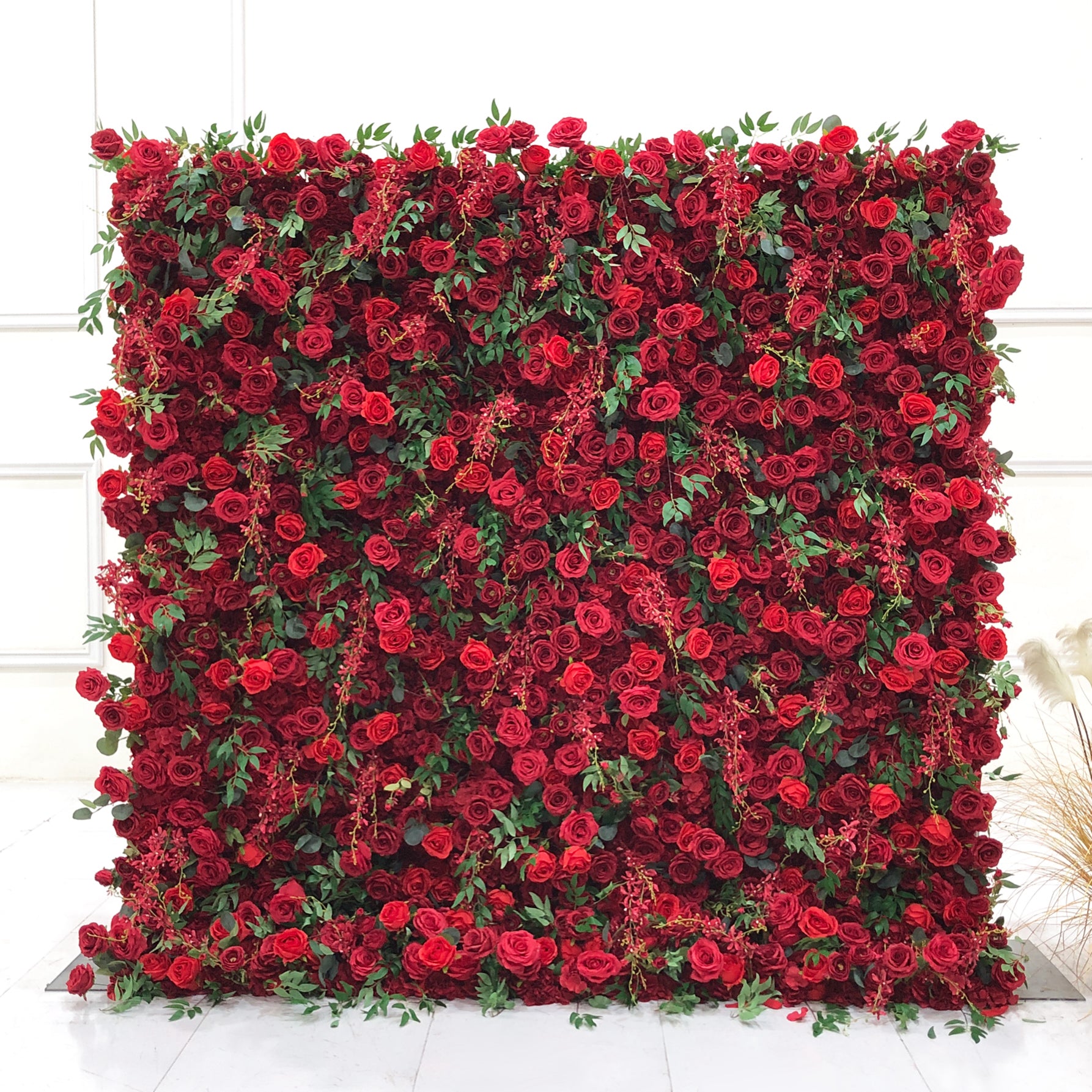 Beda Flower 7D Red Rose Hydrangea Swallowtail Greenery Roll Up Silk Flower Wall Panel Wedding Event Backdrop Decor