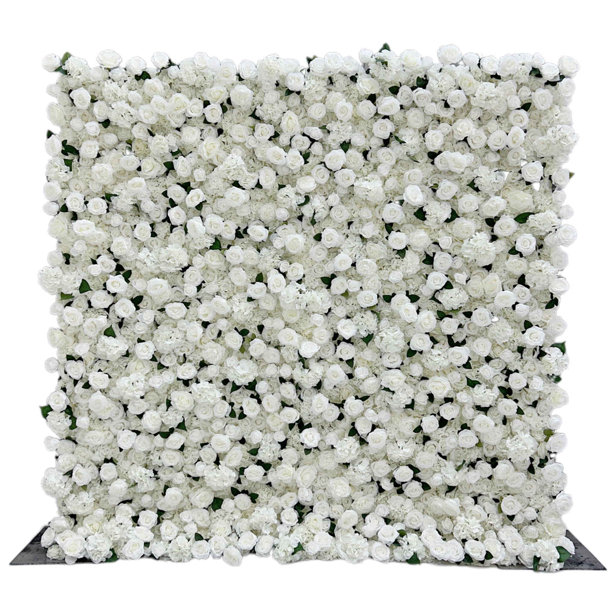 Beda Flower 3D Pure White Rose Green Leaves Roll Up Silk Flower Wall Panel Wedding Event Backdrop Decor