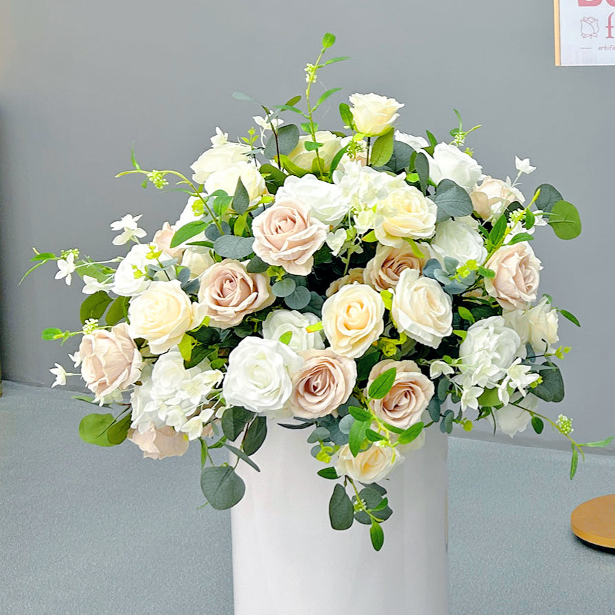 Beda Flower White Orange Coffee Rose Hydrangeas Greenery Flower Ball for Table Centerpieces Wedding Event Decor