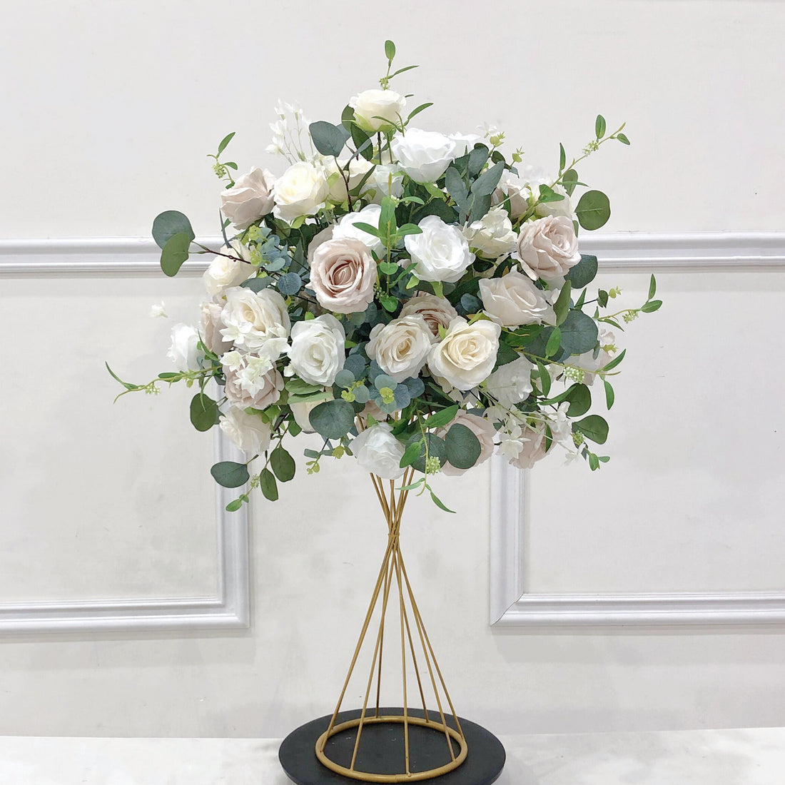 Beda Flower White Coffee Rose Greenery Flower Ball for Table Centerpieces Wedding Event Decor