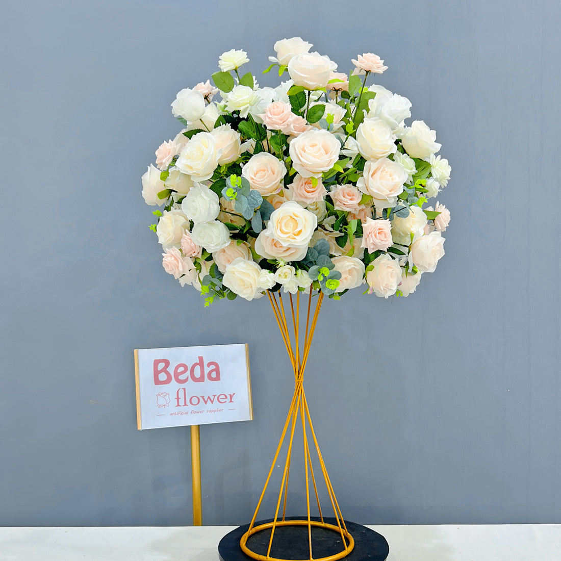 Beda Flower Pink Orange Rose Greenery Flower Ball for Table Centerpieces Wedding Event Decor