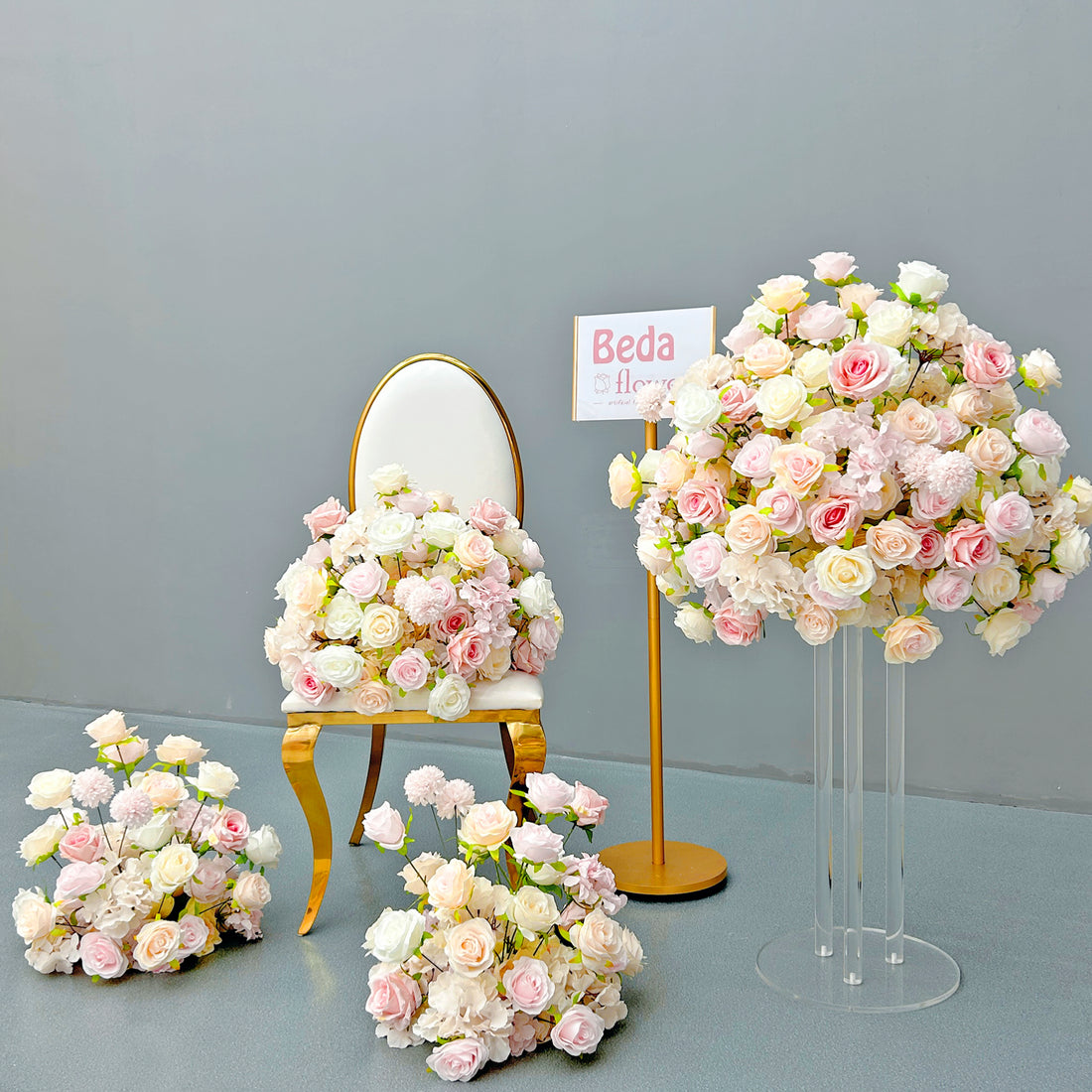 Beda Flower Pink White Rose Flower Ball for Table Centerpieces Wedding Event Decor