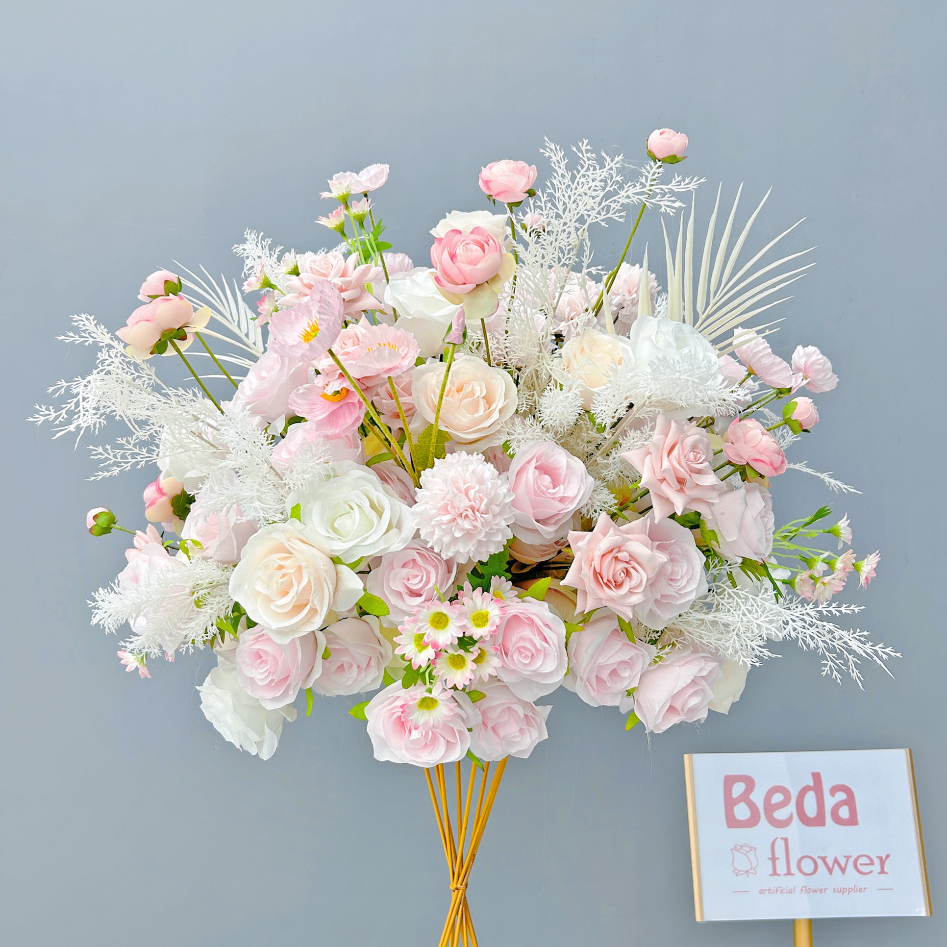 Beda Flower Pink White Rose Pink Chrysanthemum Daisy White Leaves Flower Ball for Table Centerpieces Wedding Event Decor