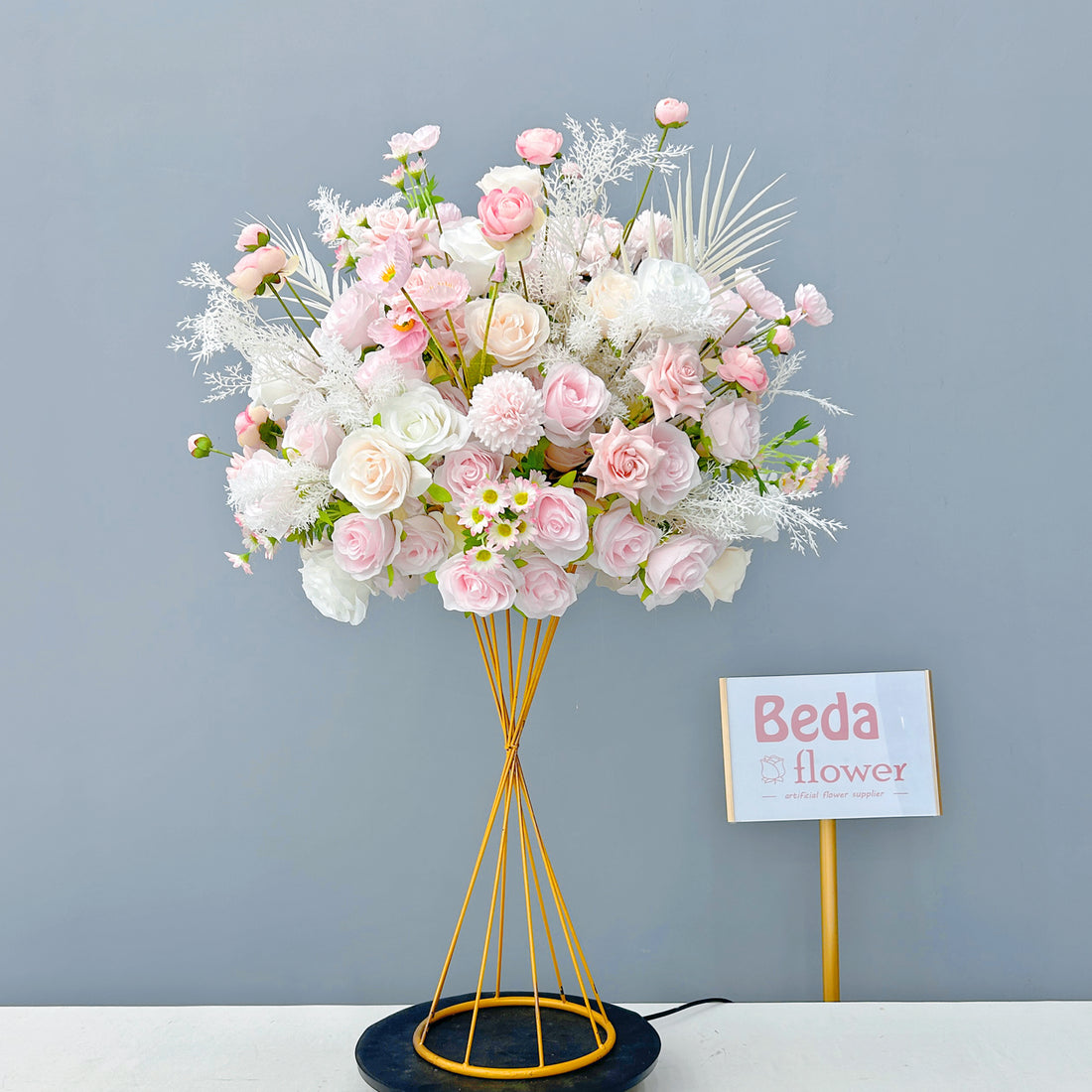 Beda Flower Pink White Rose Pink Chrysanthemum Daisy White Leaves Flower Ball for Table Centerpieces Wedding Event Decor