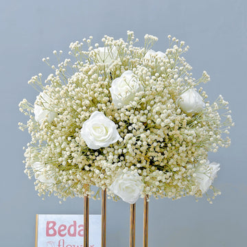 Beda Flower White Rose Baby Breath Flower Ball for Table Centerpieces Wedding Event Decor