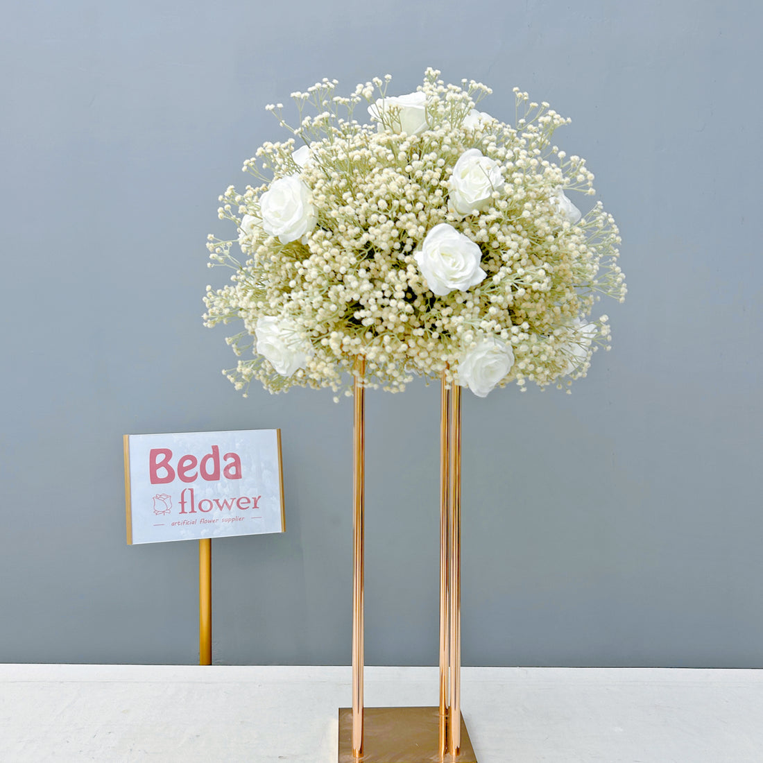 Beda Flower White Rose Baby Breath Flower Ball for Table Centerpieces Wedding Event Decor