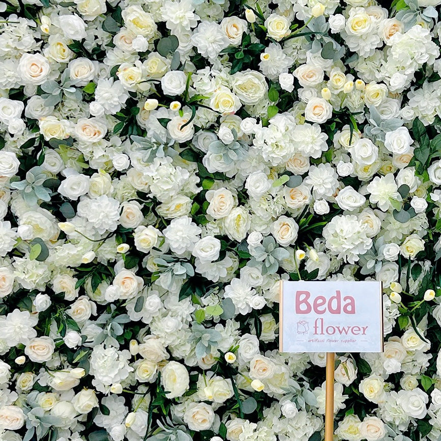 Beda Flower 5D White Champagne Ivory Rose Tulip Greenery Roll Up Silk Flower Wall Panel Wedding Event Backdrop Decor