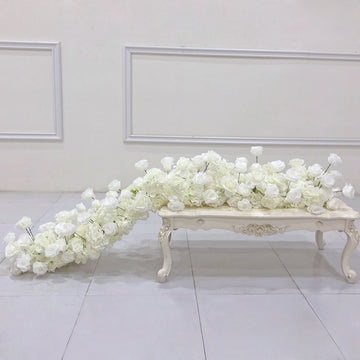 Beda Flower White Rose Hydrangeas Floral Row Table Runner Wedding Decor