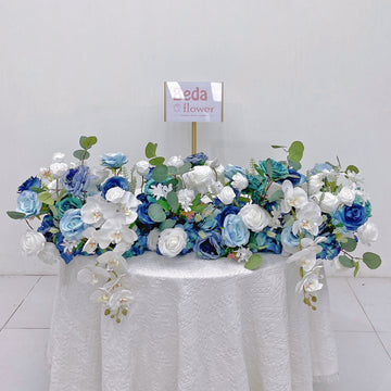 Beda Flower Blue White Rose White Phalaenopsis Floral Row Table Runner Wedding Decor