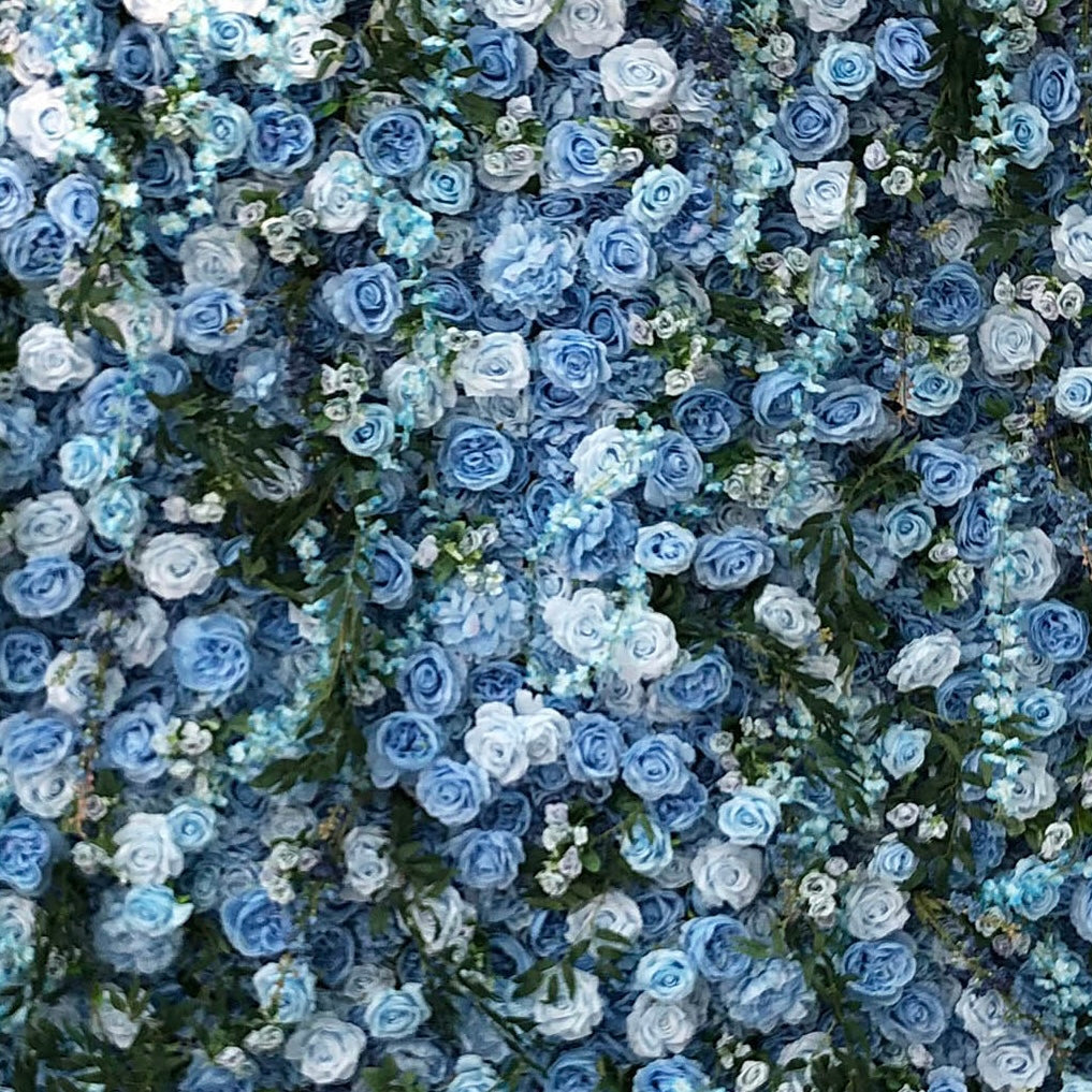 Beda Flower 7D Blue Rose Hydrangeas Greenery Roll Up Silk Flower Wall Panel Wedding Event Backdrop Decor