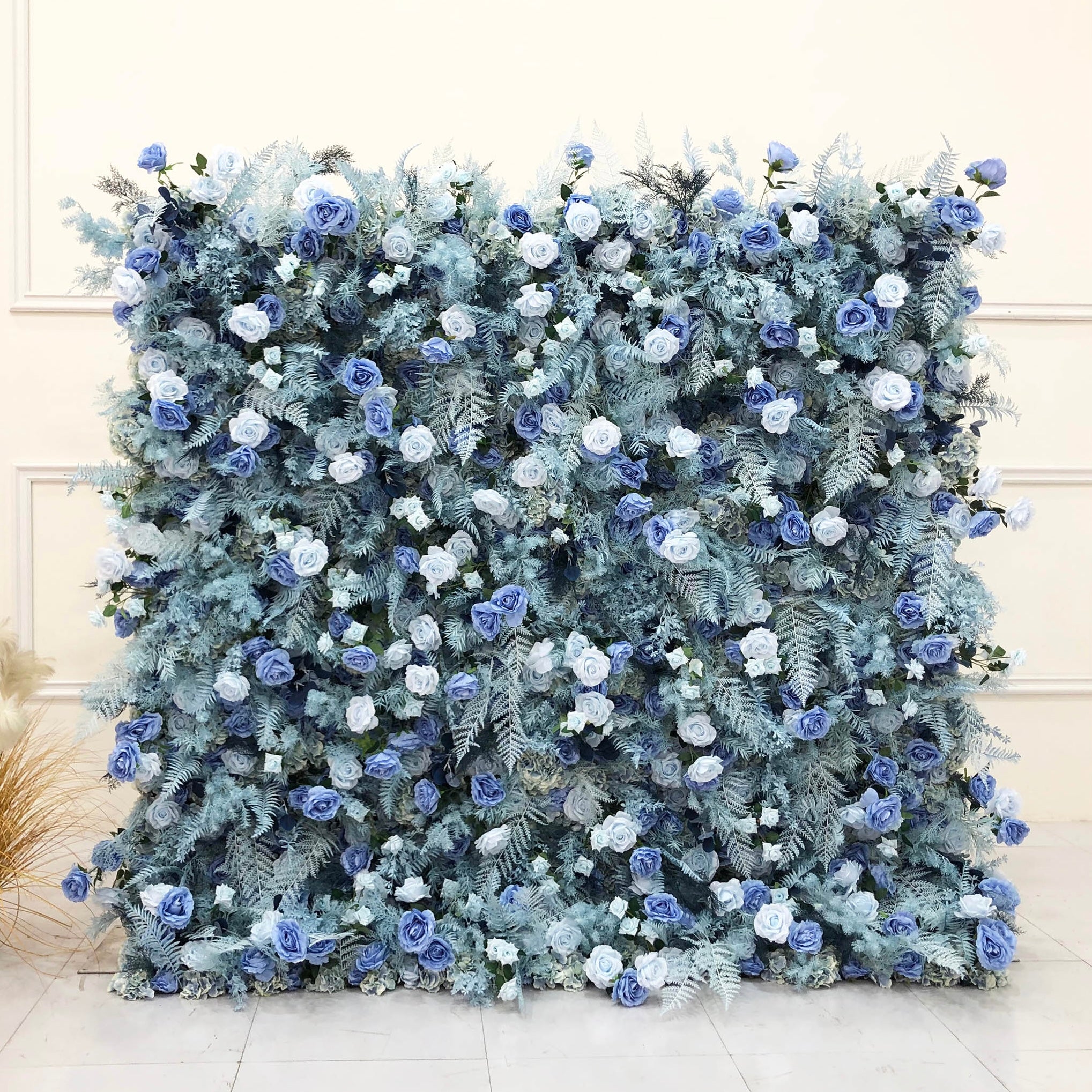 Beda Flower Luxury 7D Blue Light Blue Rose Leaves Roll Up Silk Flower Wall Panel Wedding Event Backdrop Decor