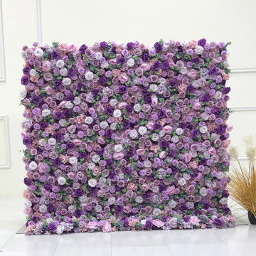 Beda Flower 5D Lilac Chocolate Rose Purple Peony Roll Up Silk Flower Wall Panel Wedding Event Backdrop Decor