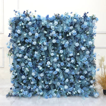 Beda Flower 7D Blue Light Rose Leaves Roll Up Silk Flower Wall Panel Wedding Event Backdrop Decor