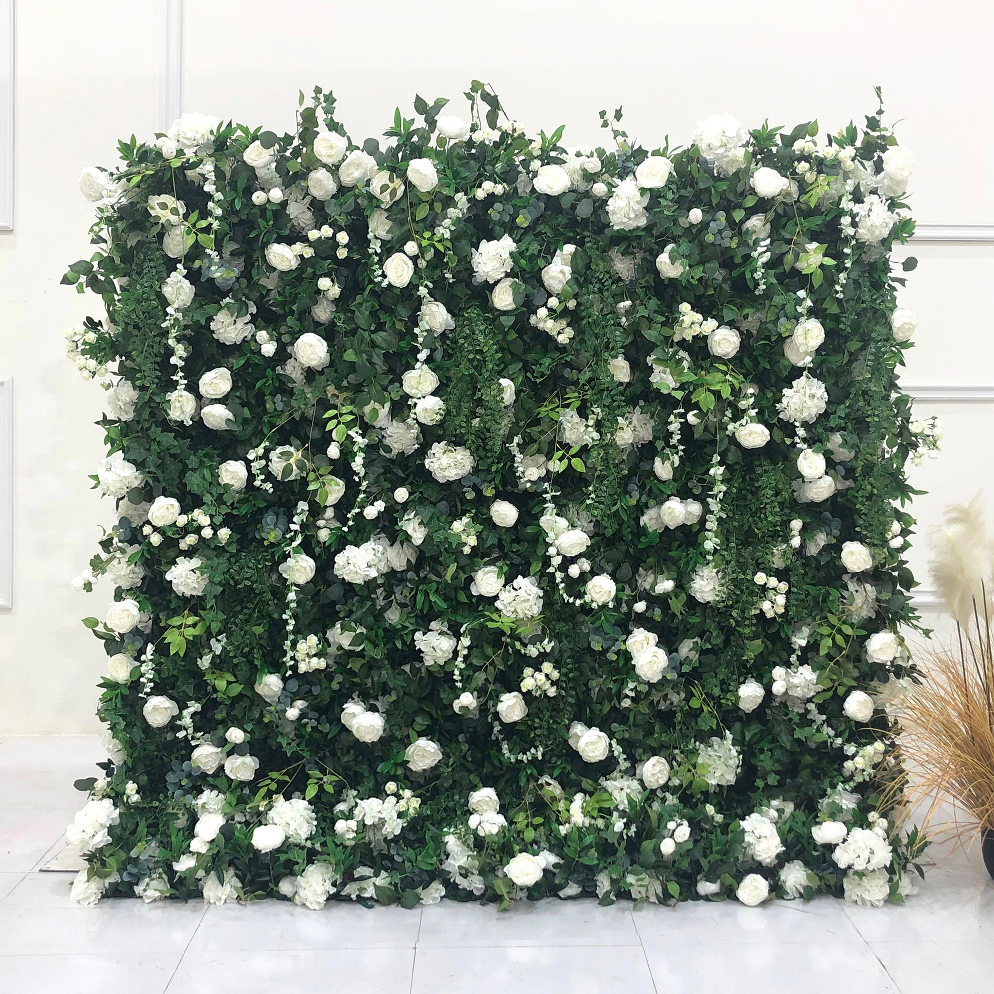 Beda Flower 5D White Rose Hydrangeas Greenery Roll Up Silk Flower Wall Panel Wedding Event Backdrop Decor