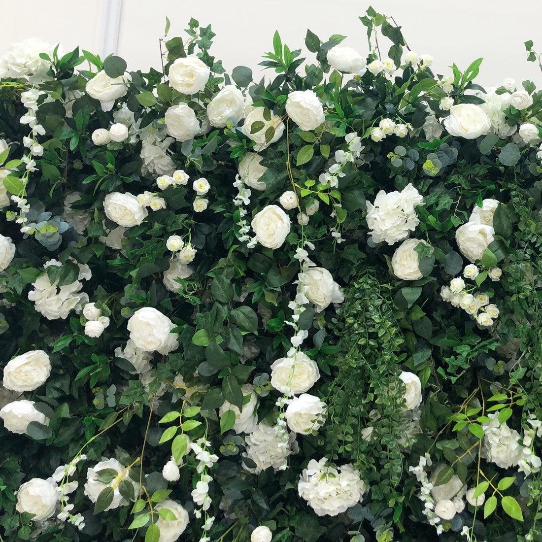 Beda Flower 5D White Rose Hydrangeas Greenery Roll Up Silk Flower Wall Panel Wedding Event Backdrop Decor