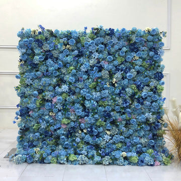 Beda Flower 5D Blue Rose Blue Green Hydrangeas Roll Up Silk Flower Wall Panel Wedding Event Backdrop Decor