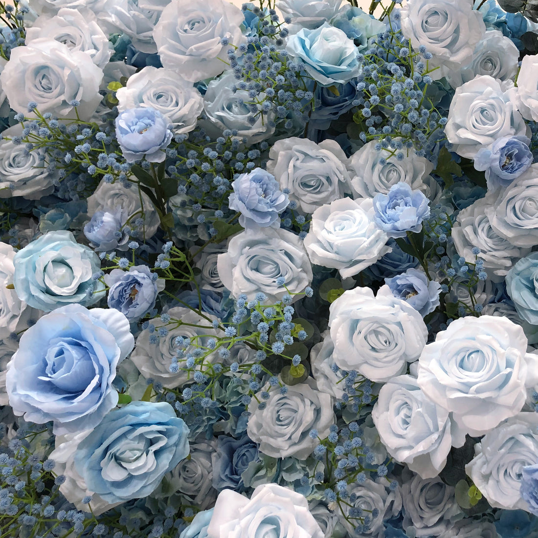 Beda Flower 7D Blue Rose Baby Breath Roll Up Silk Flower Wall Panel Wedding Event Backdrop Decor