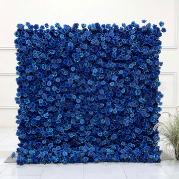 Beda Flower 5D Dark Blue Rose Roll Up Silk Flower Wall Panel Wedding Event Backdrop Decor