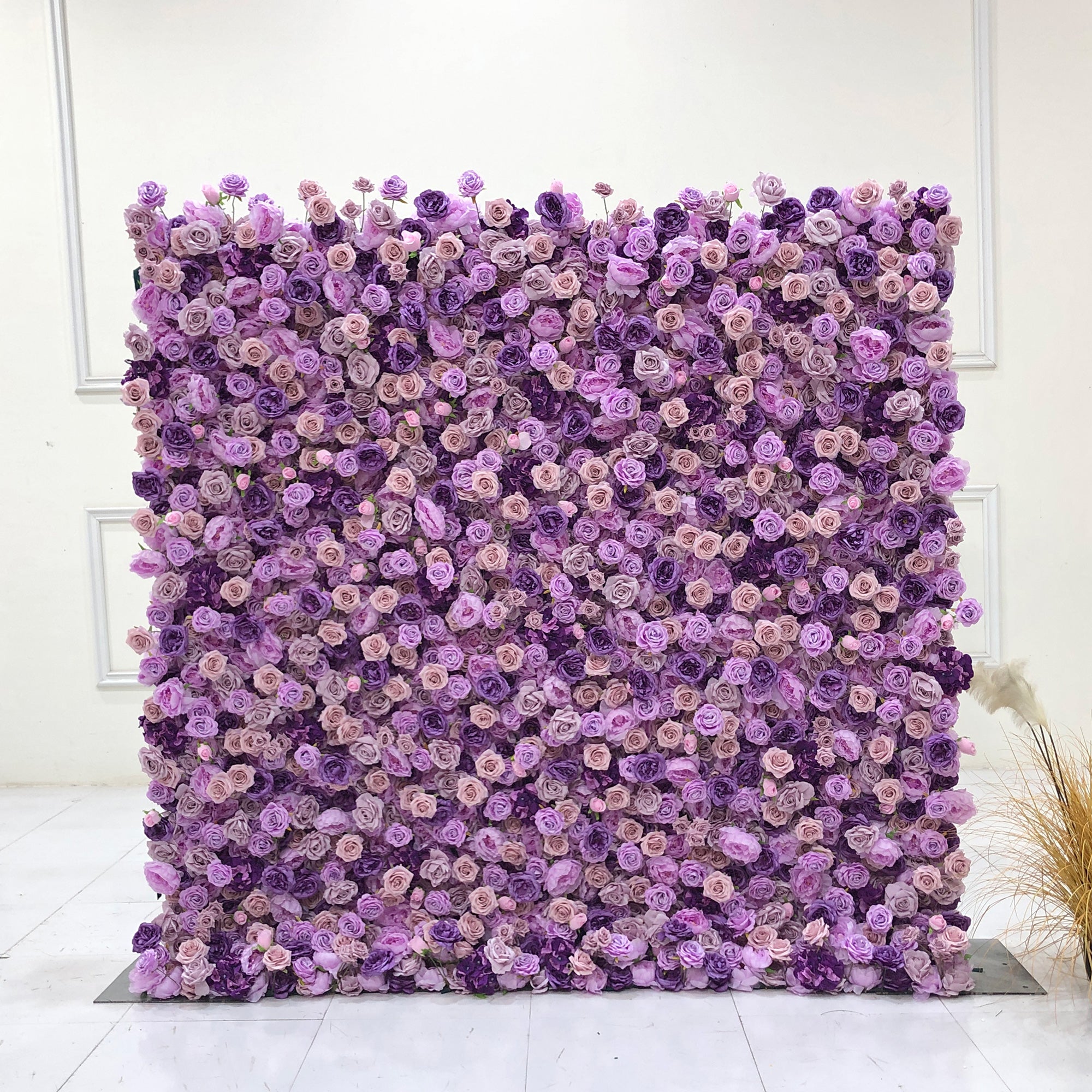 Beda Flower 7D Purple Rose Dark Purple Peony Cappuccino Roll Up Silk Flower Wall Panel Wedding Event Backdrop Decor