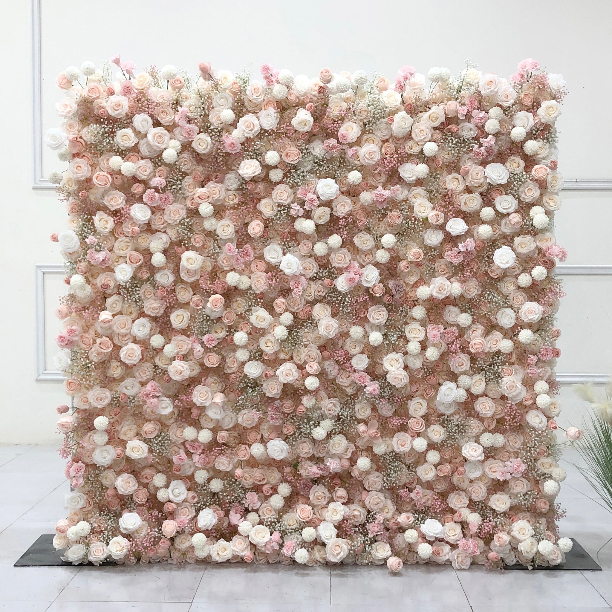 Beda Flower 7D Pink White Rose White Chrysanthemum Baby Breath Roll Up Silk Flower Wall Panel Wedding Event Backdrop Decor