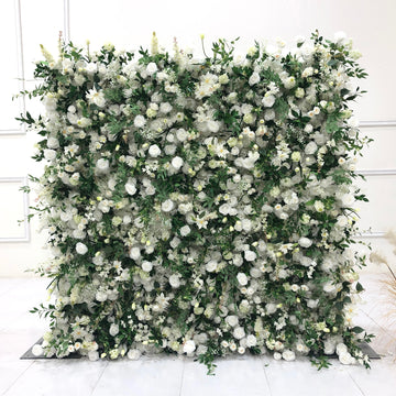 Beda Flower 7D Luxury White Beige Rose Hydrangeas Baby Breath Chamomile Greenery Roll Up Silk Flower Wall Panel Wedding Event Backdrop Decor