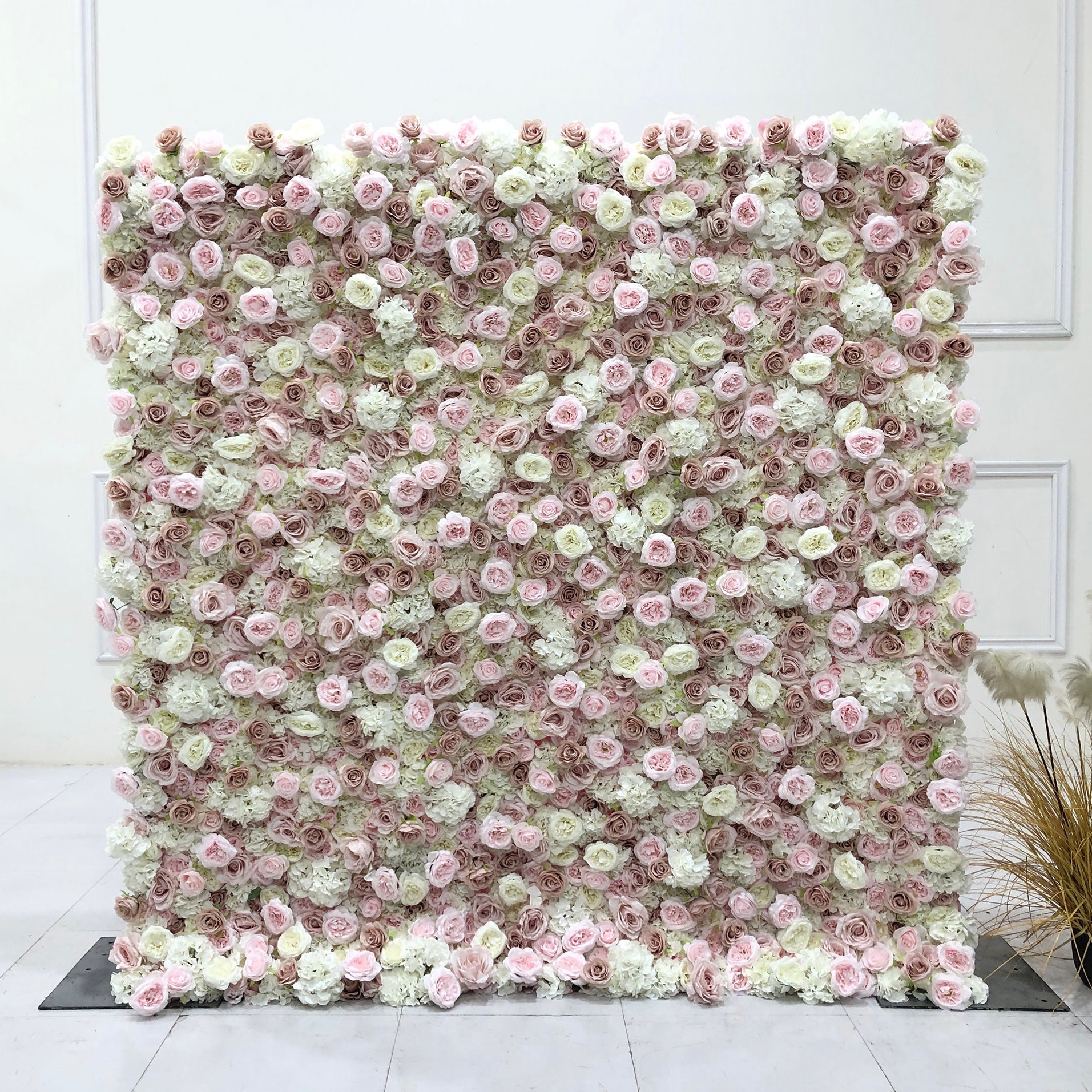 Beda Flower 3D Pink Coffee Rose Pink Beige Peony Beige Hydrangeas Roll Up Silk Flower Wall Panel Wedding Event Backdrop Decor