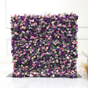 Beda Flower 7D Purple Pink Rose Hydrangeas Greenery Roll Up Silk Flower Wall Panel Wedding Event Backdrop Decor