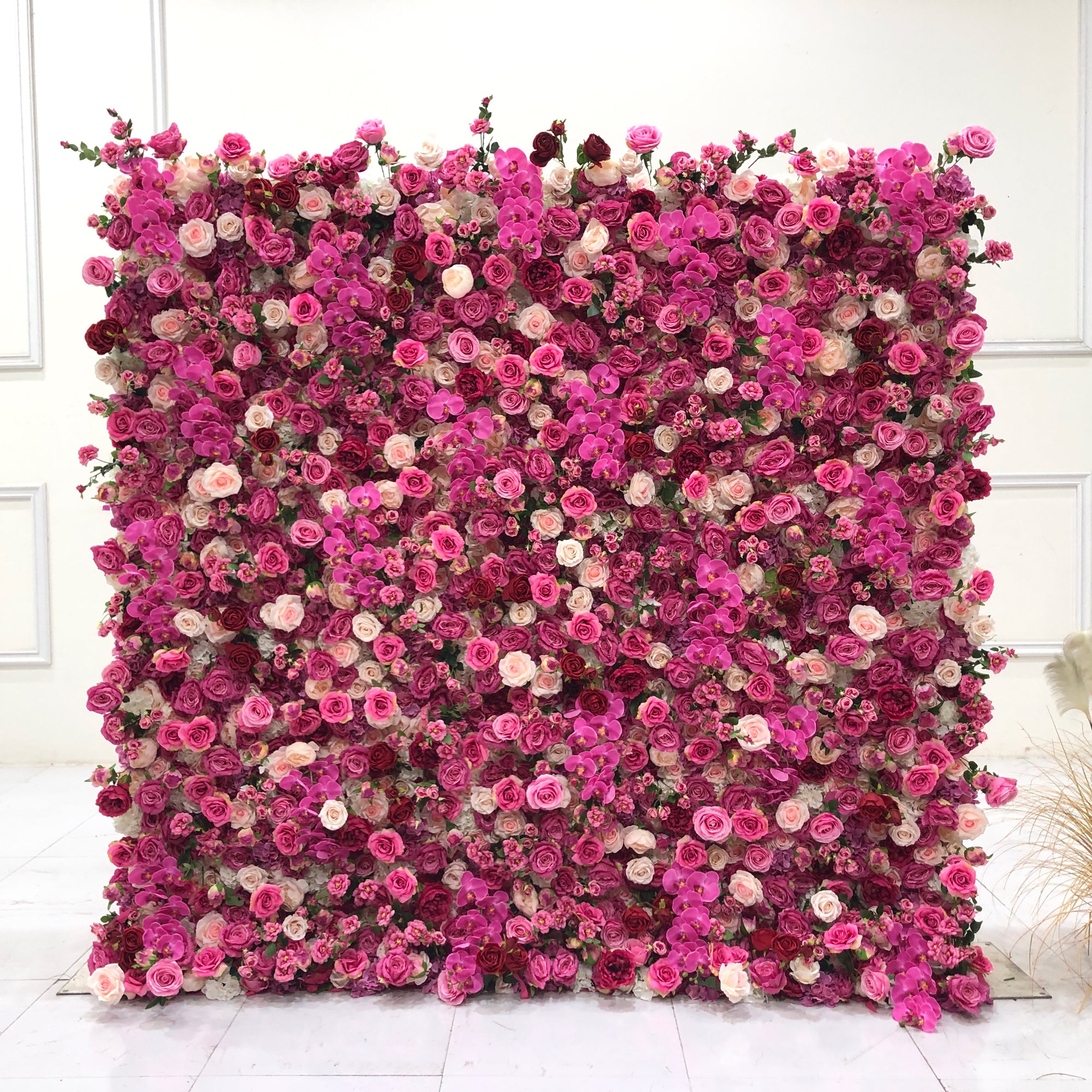 Beda Flower 5D Pink Dark Red Rose Phalaenopsis Roll Up Silk Flower Wall Panel Wedding Event Backdrop Decor