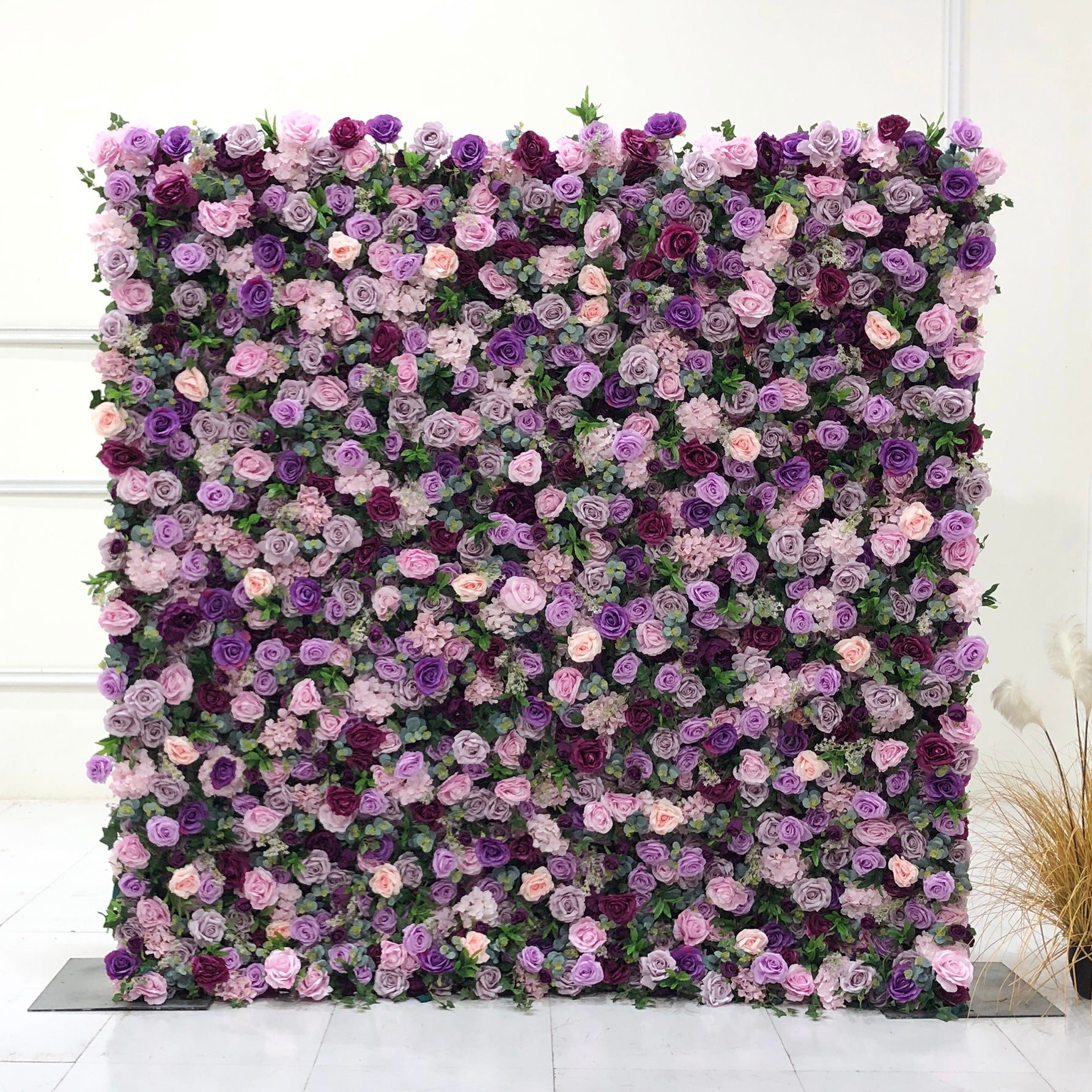 Beda Flower 5D Purple Pink Burgundy Rose Pink Hydrangeas Greenery Roll Up Silk Flower Wall Panel Wedding Event Backdrop Decor