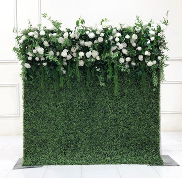 Beda Flower 5D White Rose Hydrangeas Milan Turf Roll Up Silk Flower Wall Panel Wedding Event Backdrop Decor