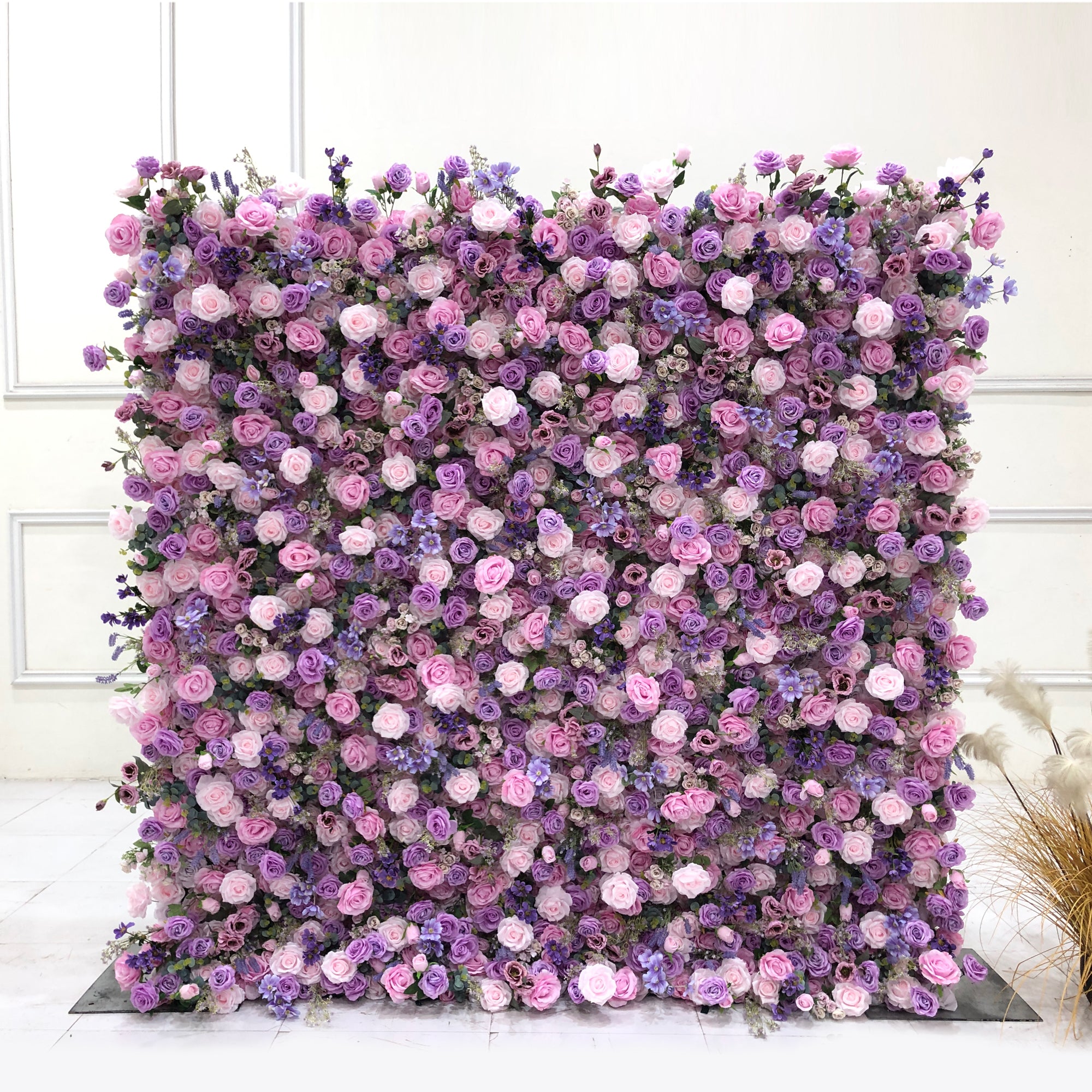 Beda Flower 7D Romantic Purple Pink Rose Greenery Roll Up Silk Flower Wall Panel Wedding Event Backdrop Decor