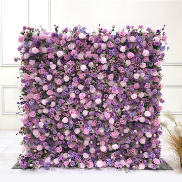 Beda Flower 7D Romantic Purple Pink Rose Greenery Roll Up Silk Flower Wall Panel Wedding Event Backdrop Decor