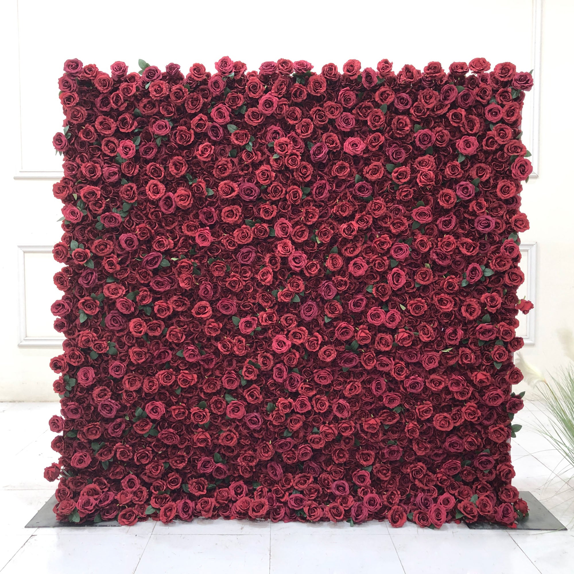 Beda Flower 5D Burgundy Rose Greenery Roll Up Silk Flower Wall Panel Wedding Event Backdrop Decor