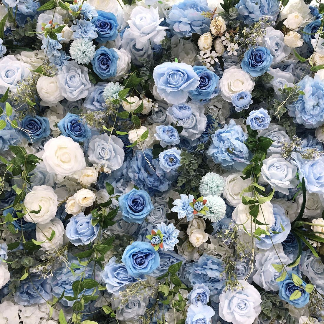 Beda Flower Luxury 7D Blue White Rose Blue Lotus Hydrangeas Chrysanthemum Greenery Roll Up Silk Flower Wall Panel Wedding Event Backdrop Decor