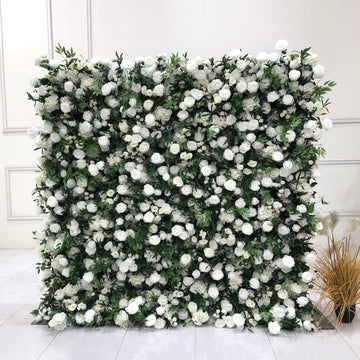 Beda Flower 5D Pure White Rose Hydrangeas Greenery Roll Up Silk Flower Wall Panel Wedding Event Backdrop Decor