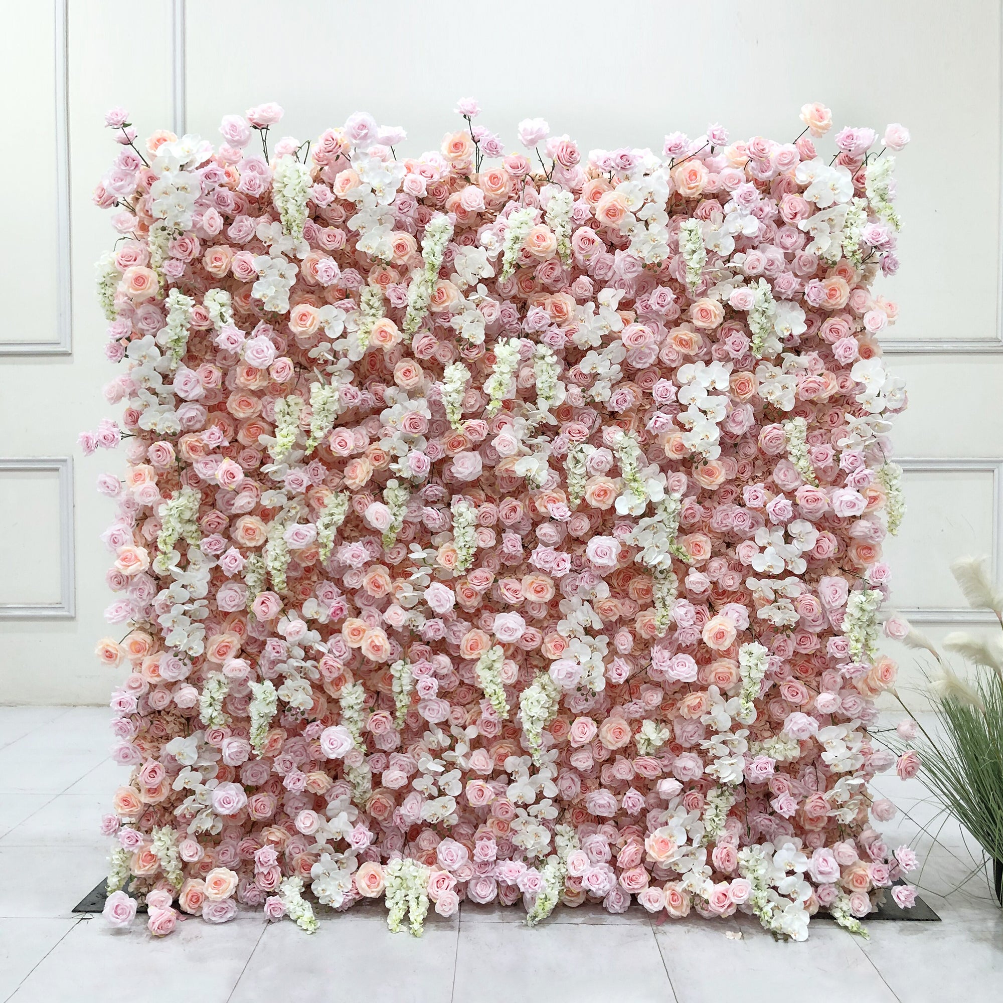 Beda Flower 7D Pink Orange Rose White Phalaenopsis Wisteria Roll Up Silk Flower Wall Panel Wedding Event Backdrop Decor